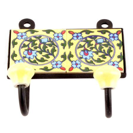 Yellow And Forest Green Leaf Floral Ceramic Tiles Hooks